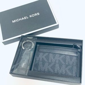 NIB Michael Kors Men Card Holder Leather Wallet with Keychain Holder